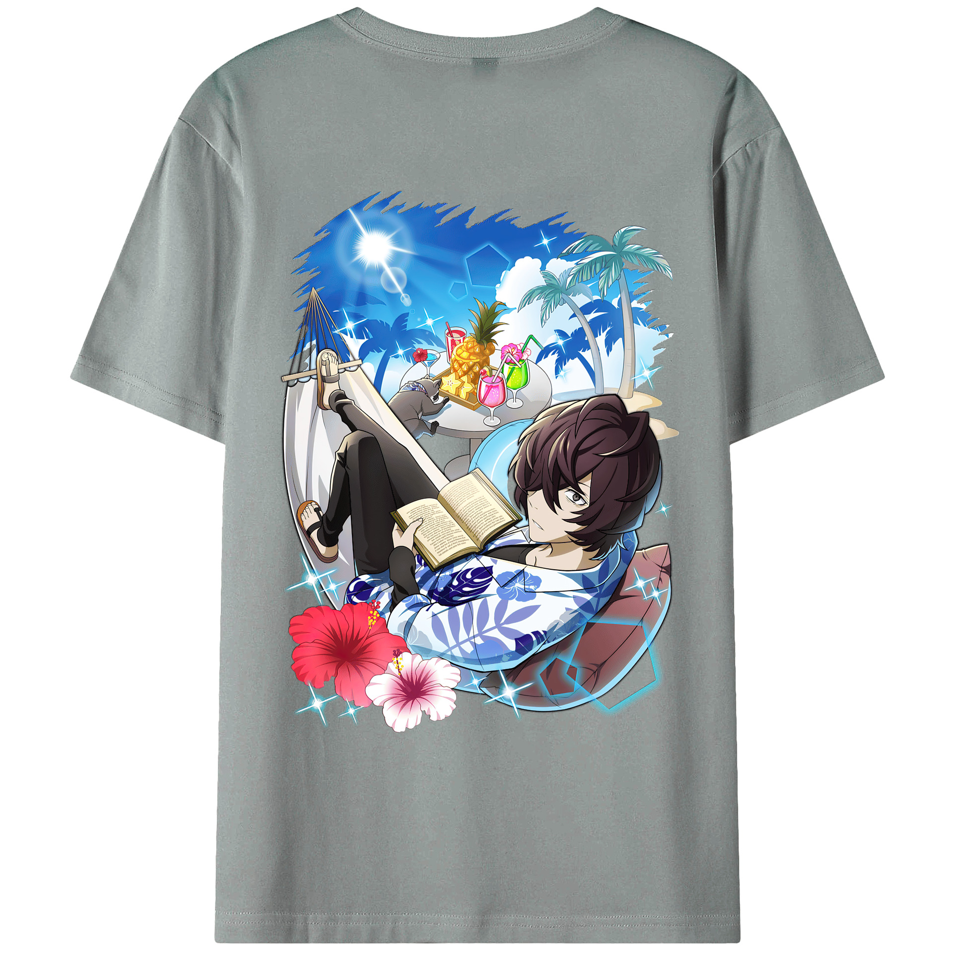 （画像用） 文豪ストレイドッグス Bungo Stray Dogs 綿100％ メンズ半袖Tシャツ（バックプリント） 通気性